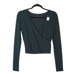NEW Aerie Womens‎ Waffle Knit Surplice Top Size S Green Yoga Pilates Ballet Core